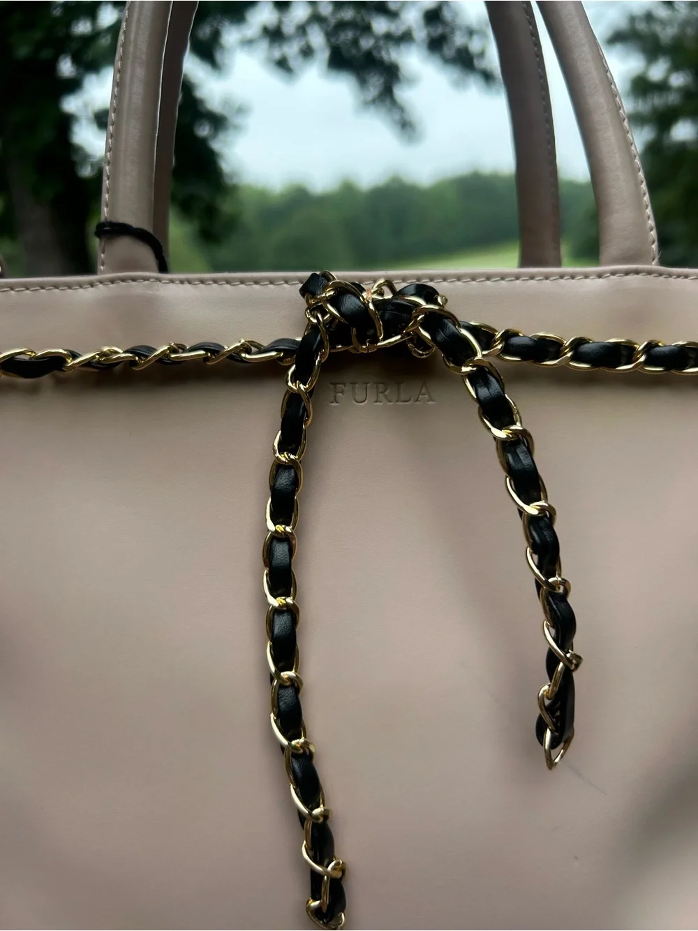 Furla Blush Pink Leather Tote Crossbody Bag Chain Detail Dust Bag - Read Details